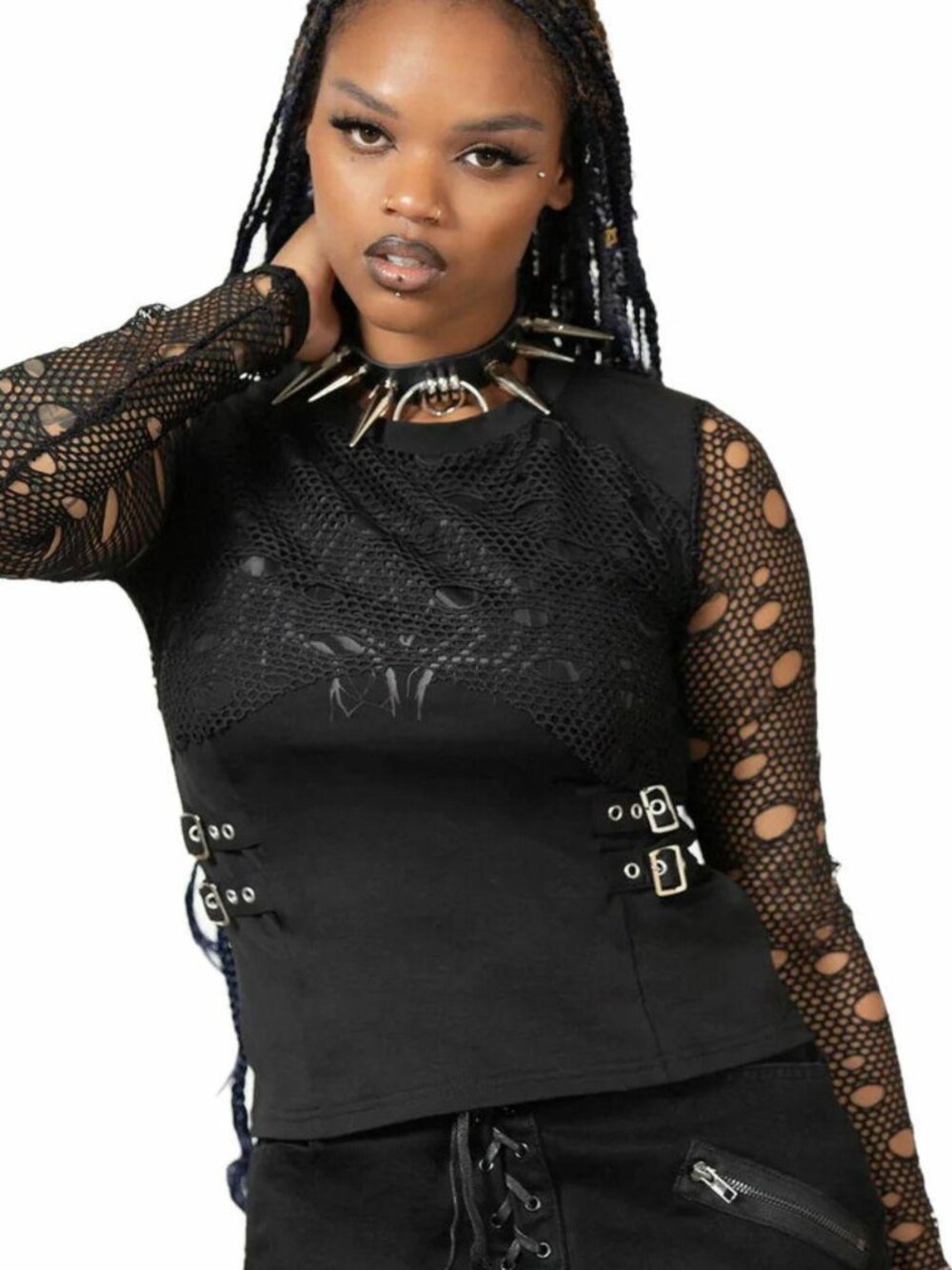 Killstar Premonitions Black Fishnet Long Sleeve Gothic Top Size XL